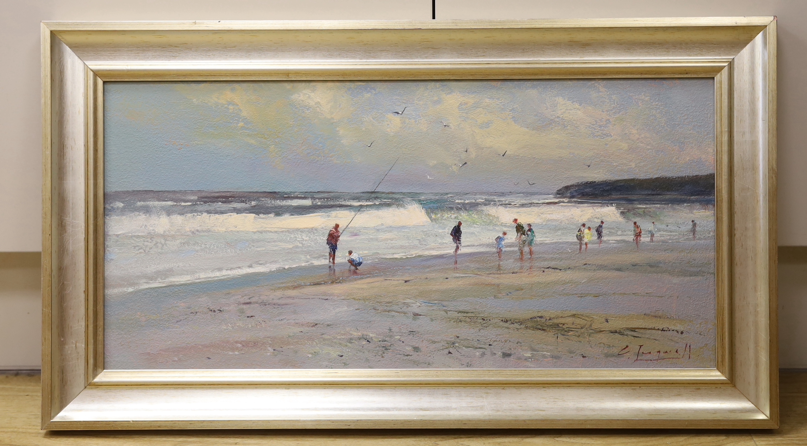 Chris Tugwell, oil on board, 'Wet sand', signed, 28 x 58.5 cm